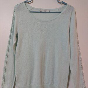 Women's Petite Mint Green Loft Silk Blend Long Sleeve Shirt Size Small